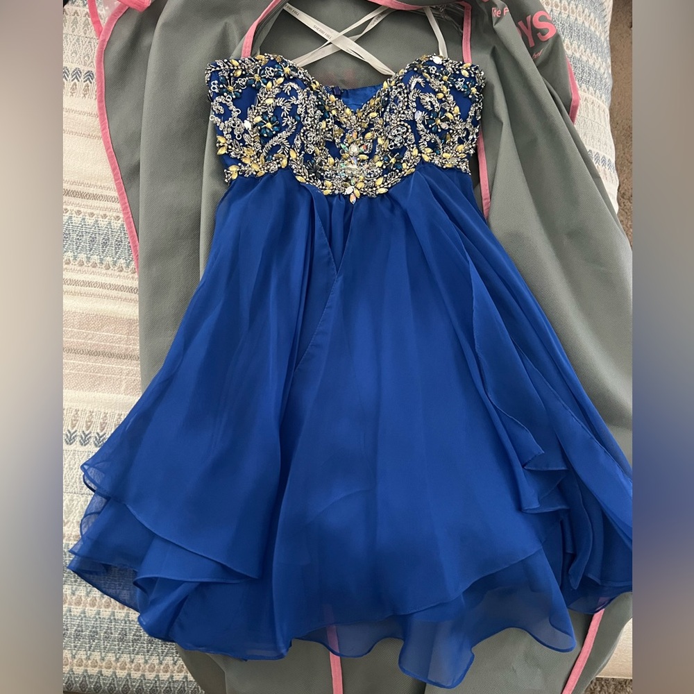 Sherri Hill Strapless Beaded Cobalt Blue Dress